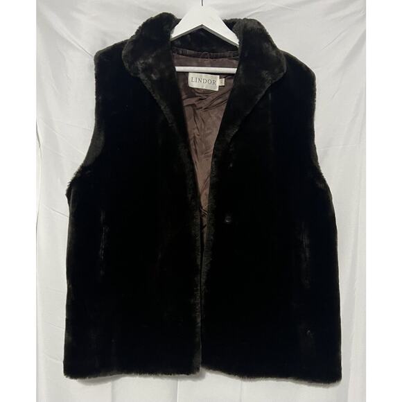 Vintage Lindor beautiful Faux Fur Vest Brown Womens large Fall winter luxury - Picture 1 of 8